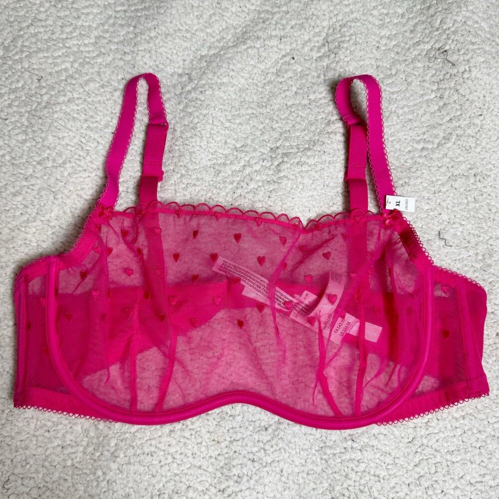 pink victoria's secret | NWT pink polka dot sheer underwire bra sz XL